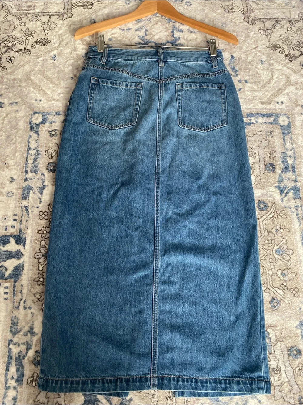 House of Harlow Denim Midi High Rise Skirt